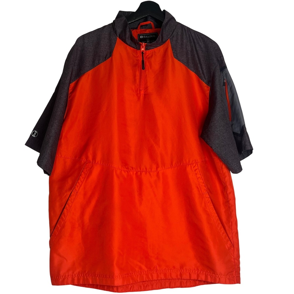 Holloway Mens Orange Grey Quarter Zip Short Sleeve Pullover Windbreaker Jacket M